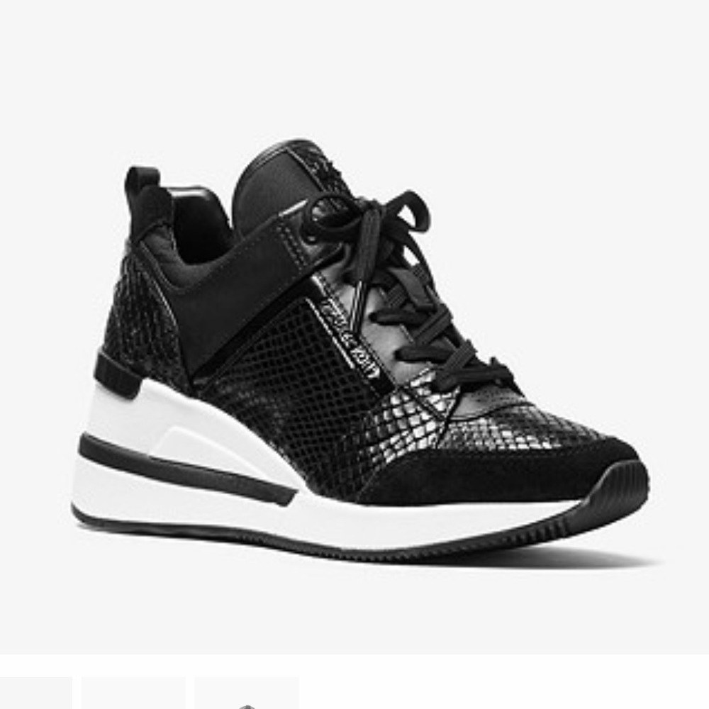 Michael Kors Black Embossed Georgie Wedge Sneakers